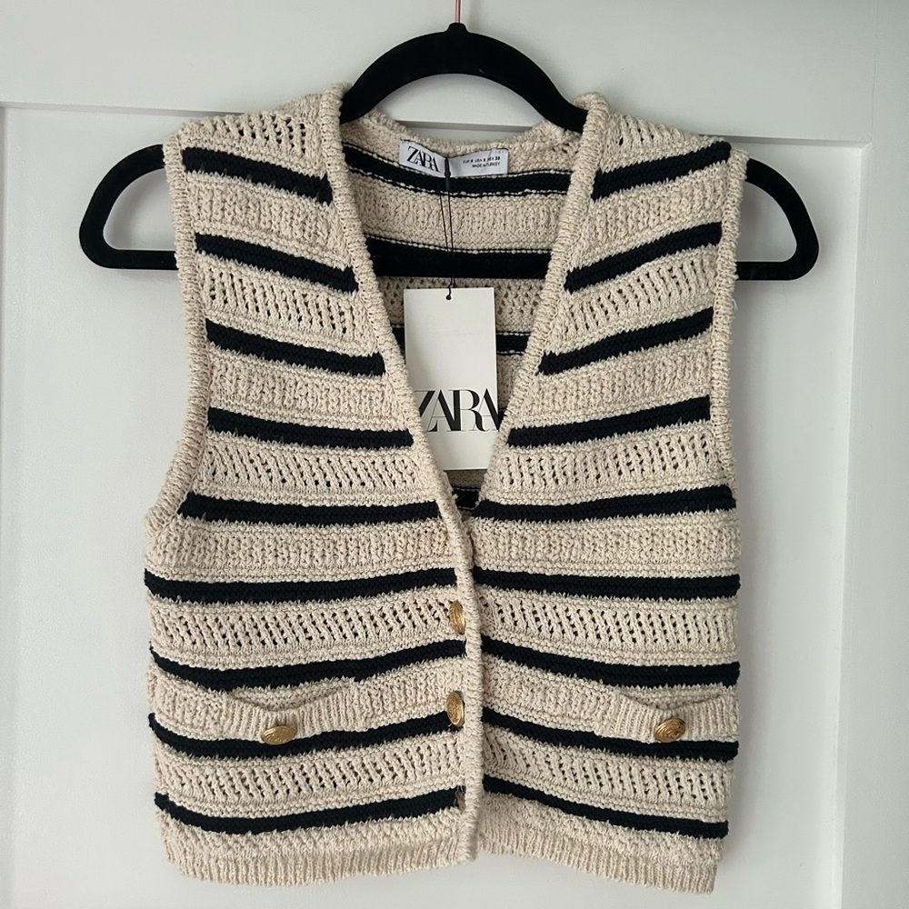 Zara Natural and Navy Striped Women's Vest SZ Small BNWT